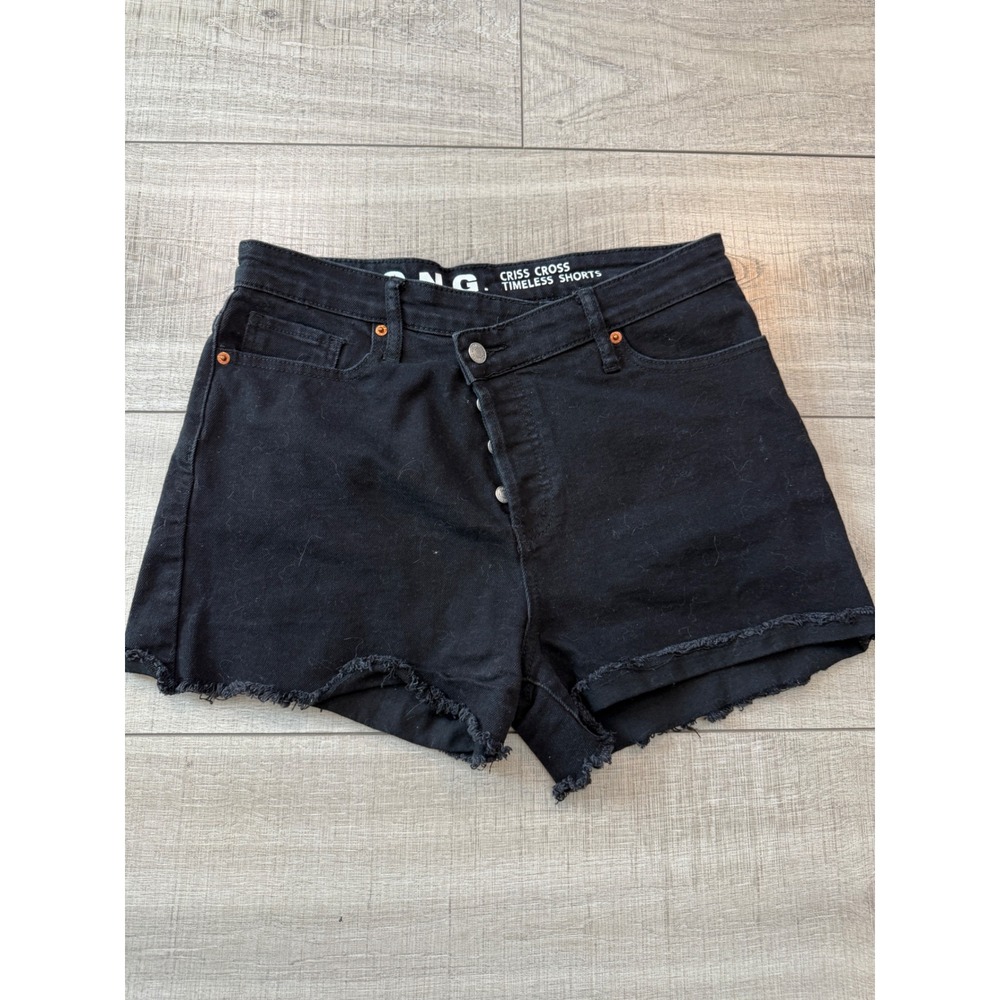 black criss cross‎ denim shorts high rise raw hem edgy summer